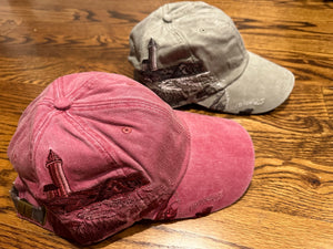 Hats: Lighthouse Embroidered Hat in red or khaki